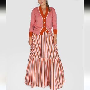 Plan C Striped Flounce-Hem Maxi Skirt